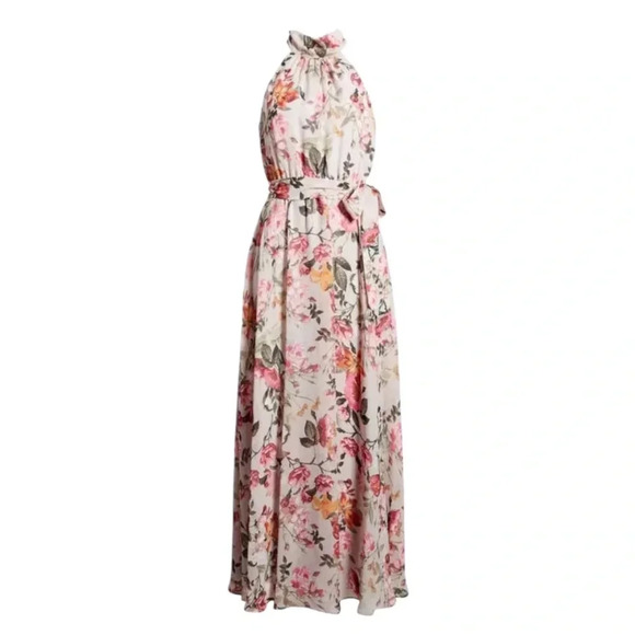 Eliza J Floral Print Halter Neck Maxi Dress with Bow at Back Size 0 NWT - Picture 3 of 15